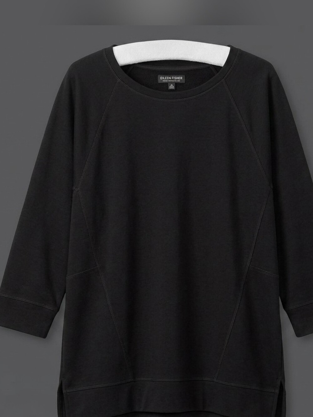 NWOT Eileen Fisher Stretch Jersey Knit Side-Zip Classic Black Crewneck Top L